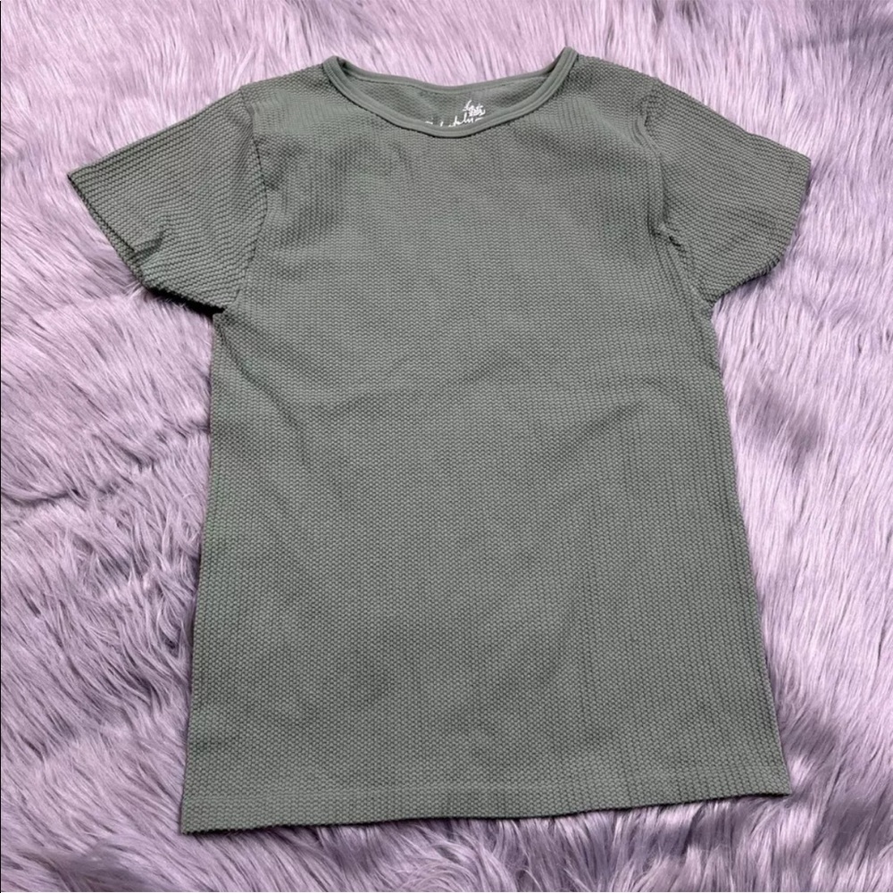 Intimately Free People Green Textured Stretch Short Sleeve Shirt Size M/L